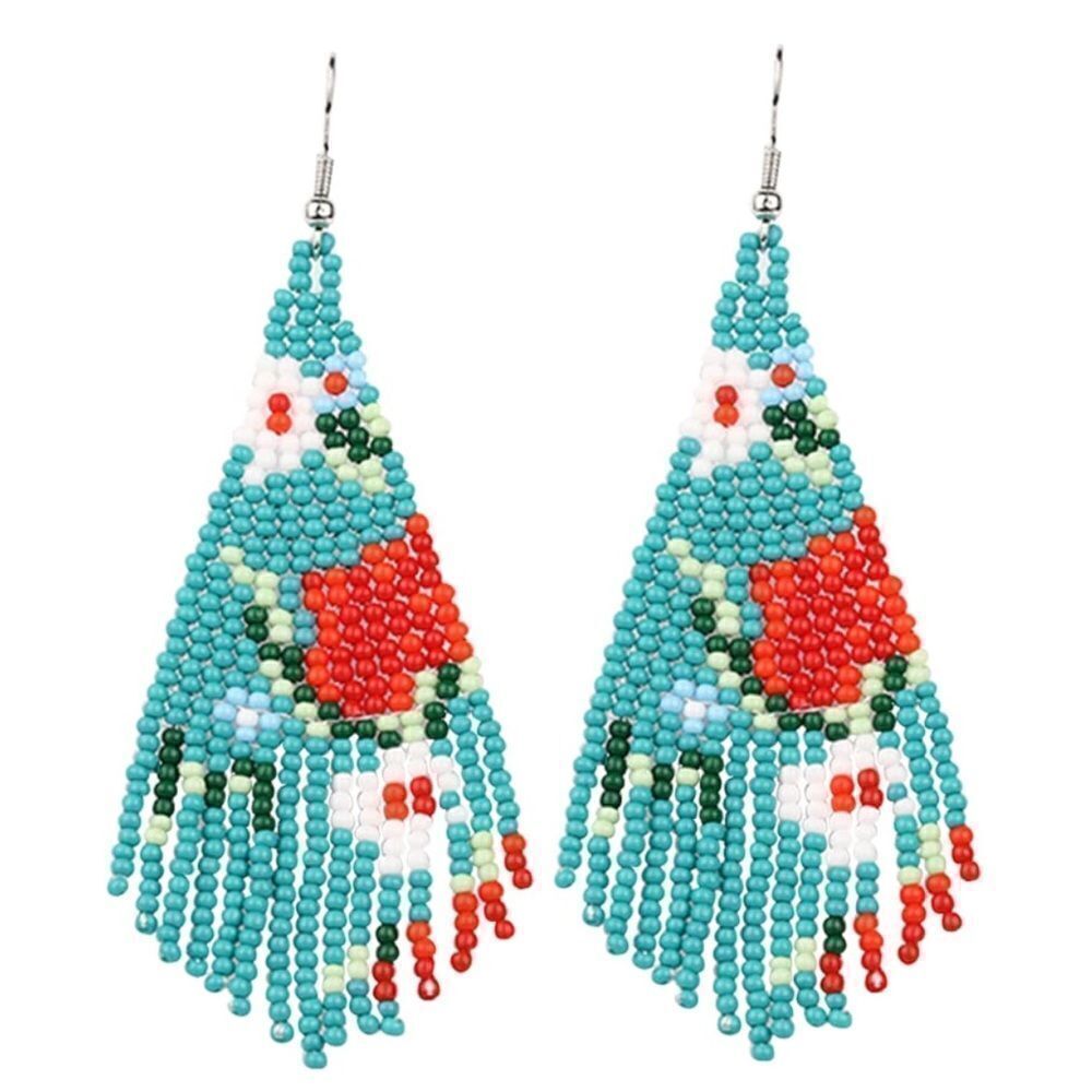 Flower Boho Seed Bead Tassel Dangling Statement French Wire Hook Earrings